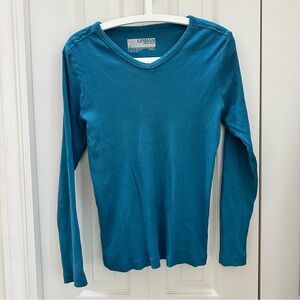 Urban Heritage Teal Ribbed V Neck Top